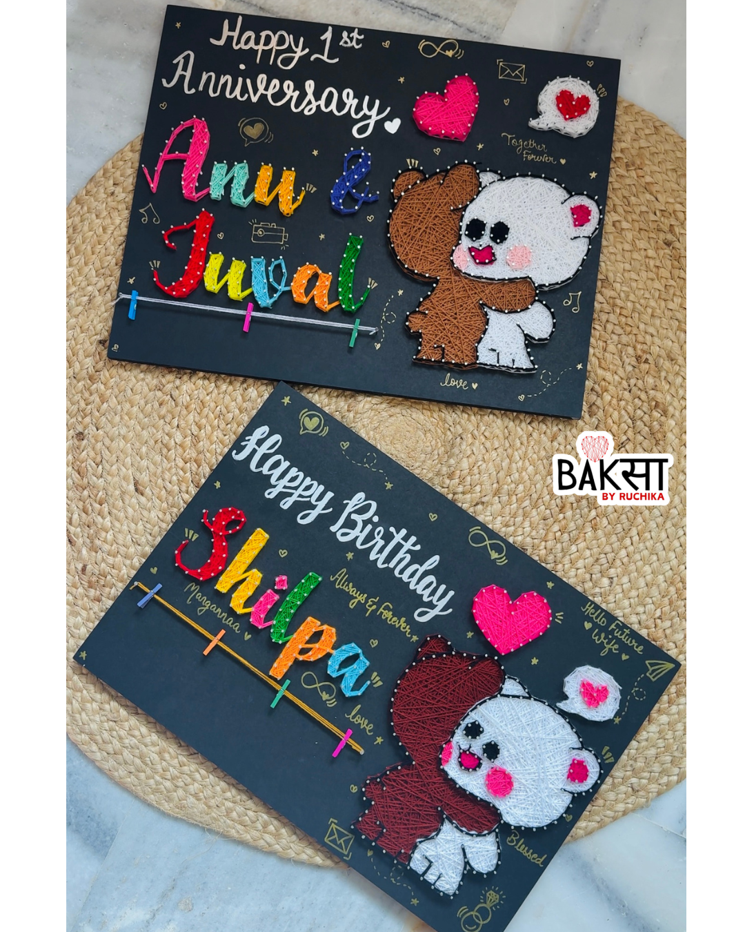 Panda Hug with Name String Art