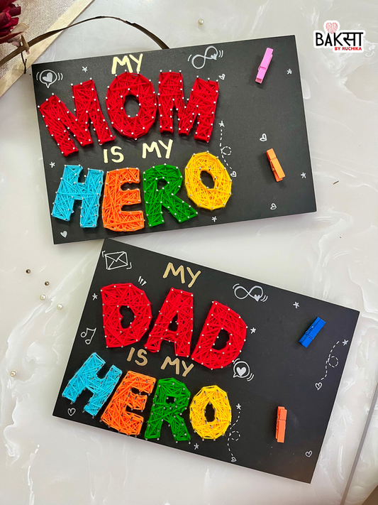 gifts for mom, gifts for dad, gifts for parents, mom is my hero, dad is my hero, string art for parents