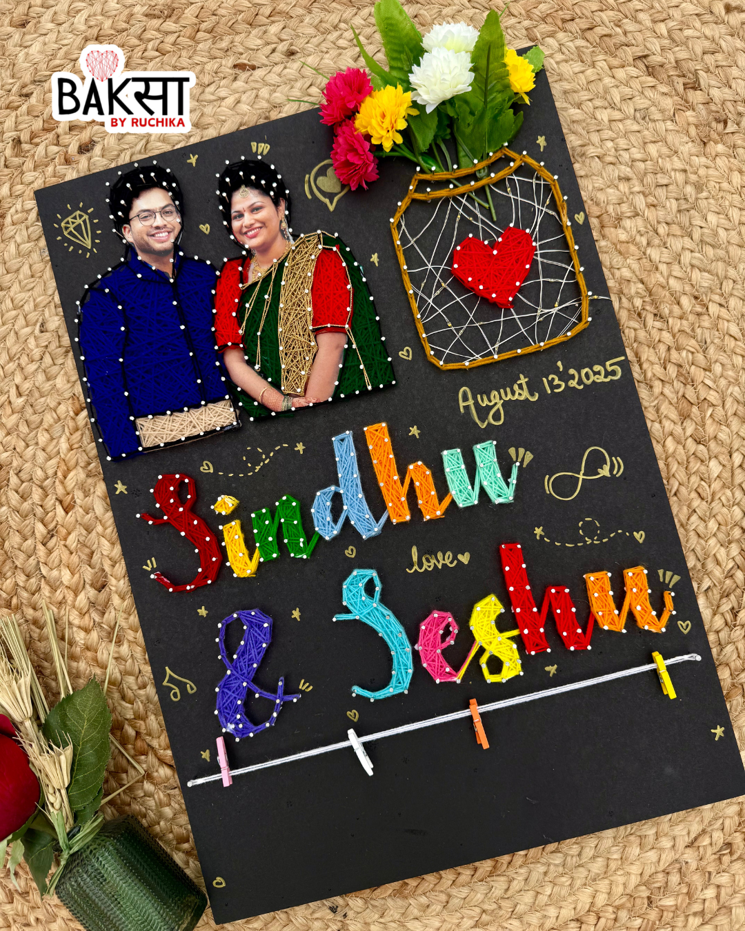 Love- Couple Portrait with Customised Names Jar String Art