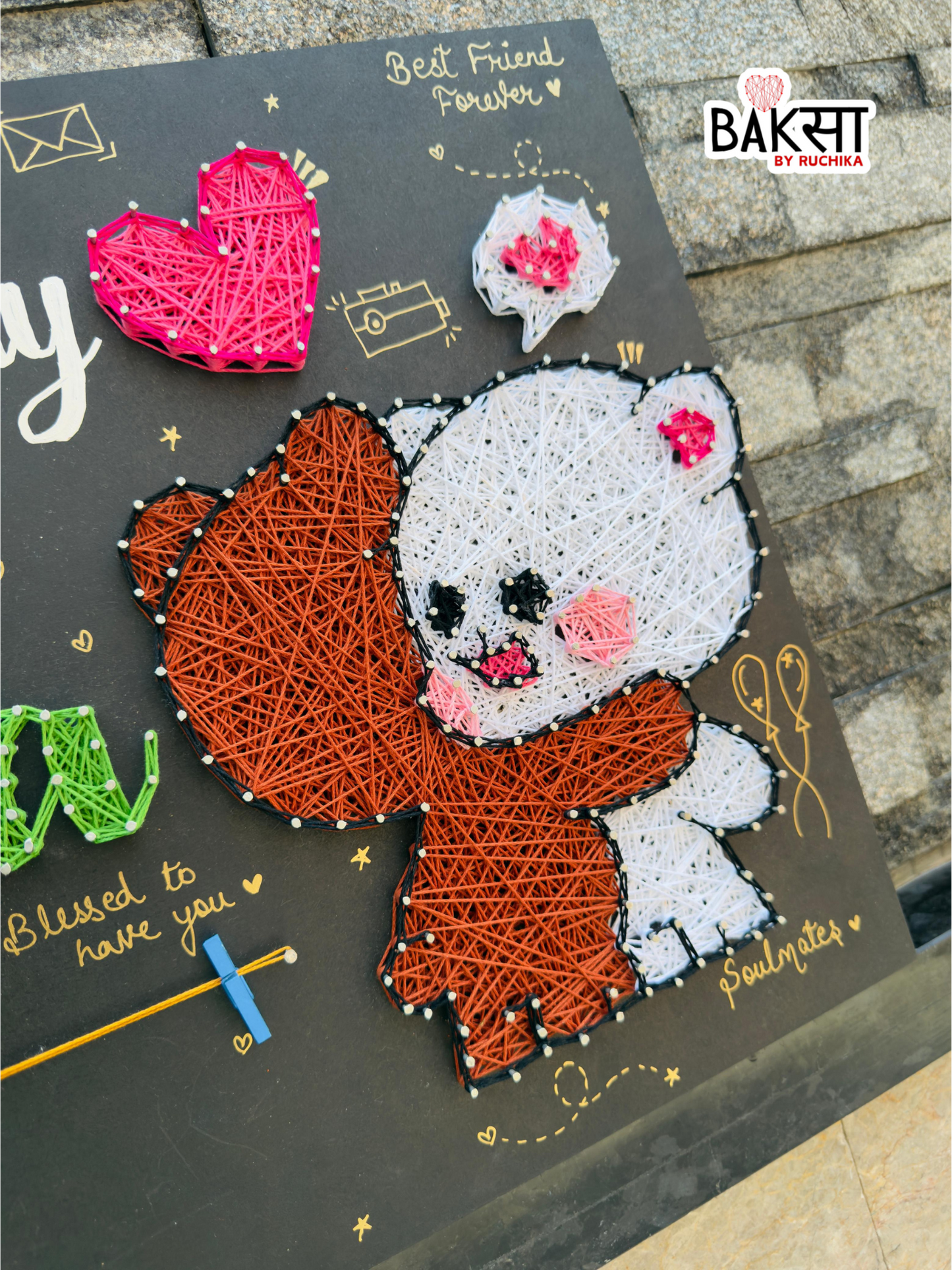 Panda Hug with Name String Art