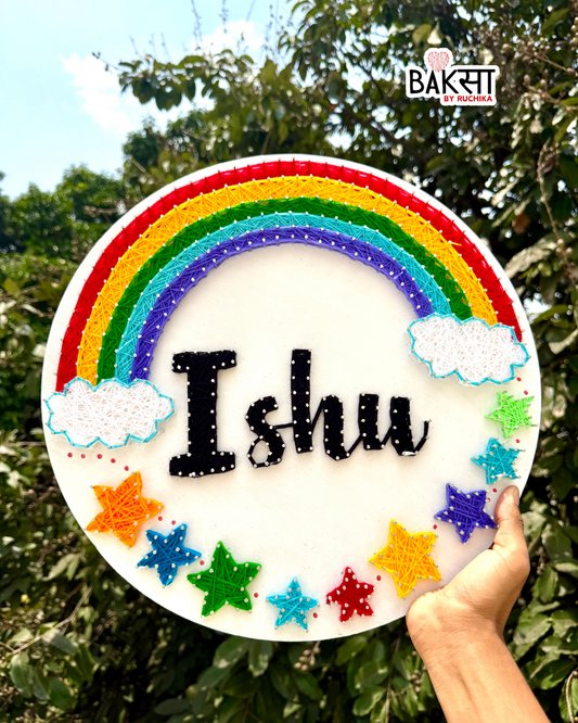 rainbow string art, rainbow nameplate, stars, galaxy theme nameplate, kids room decor, birthday gift