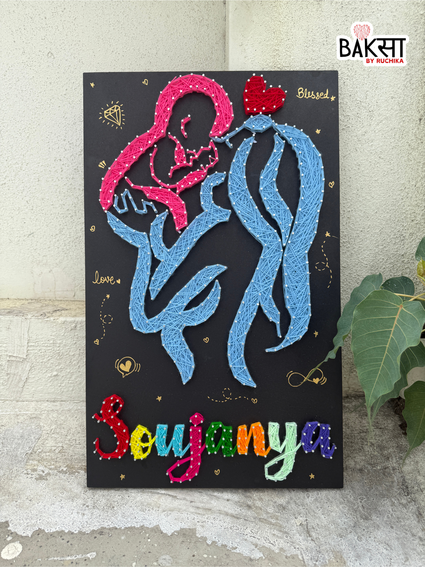 Mom & Baby with Customised Name String Art