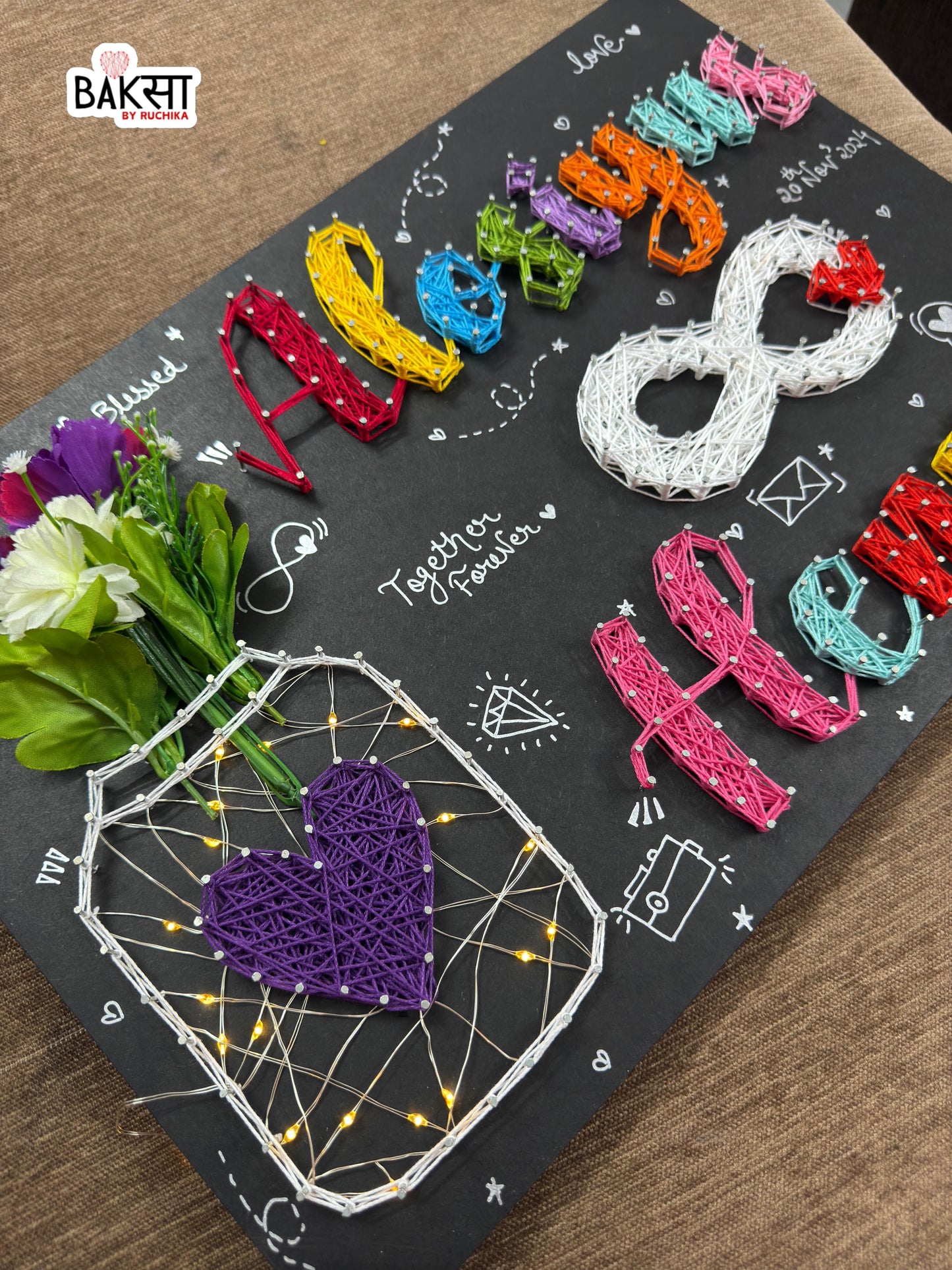 Home Nameplate with Customised Couple Names String Art