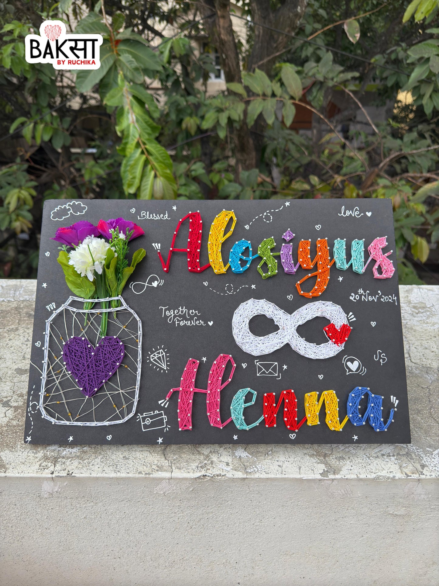 Home Nameplate with Customised Couple Names String Art