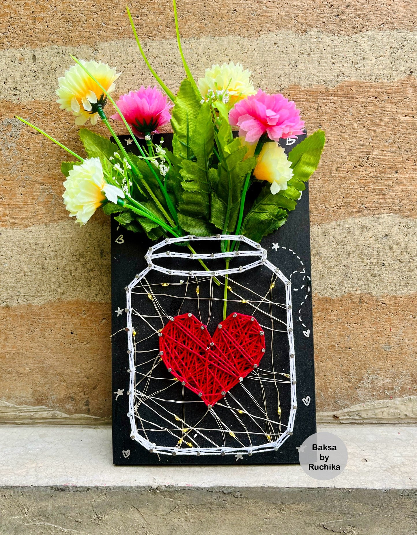 Flower Vase String Art with Jar Lights