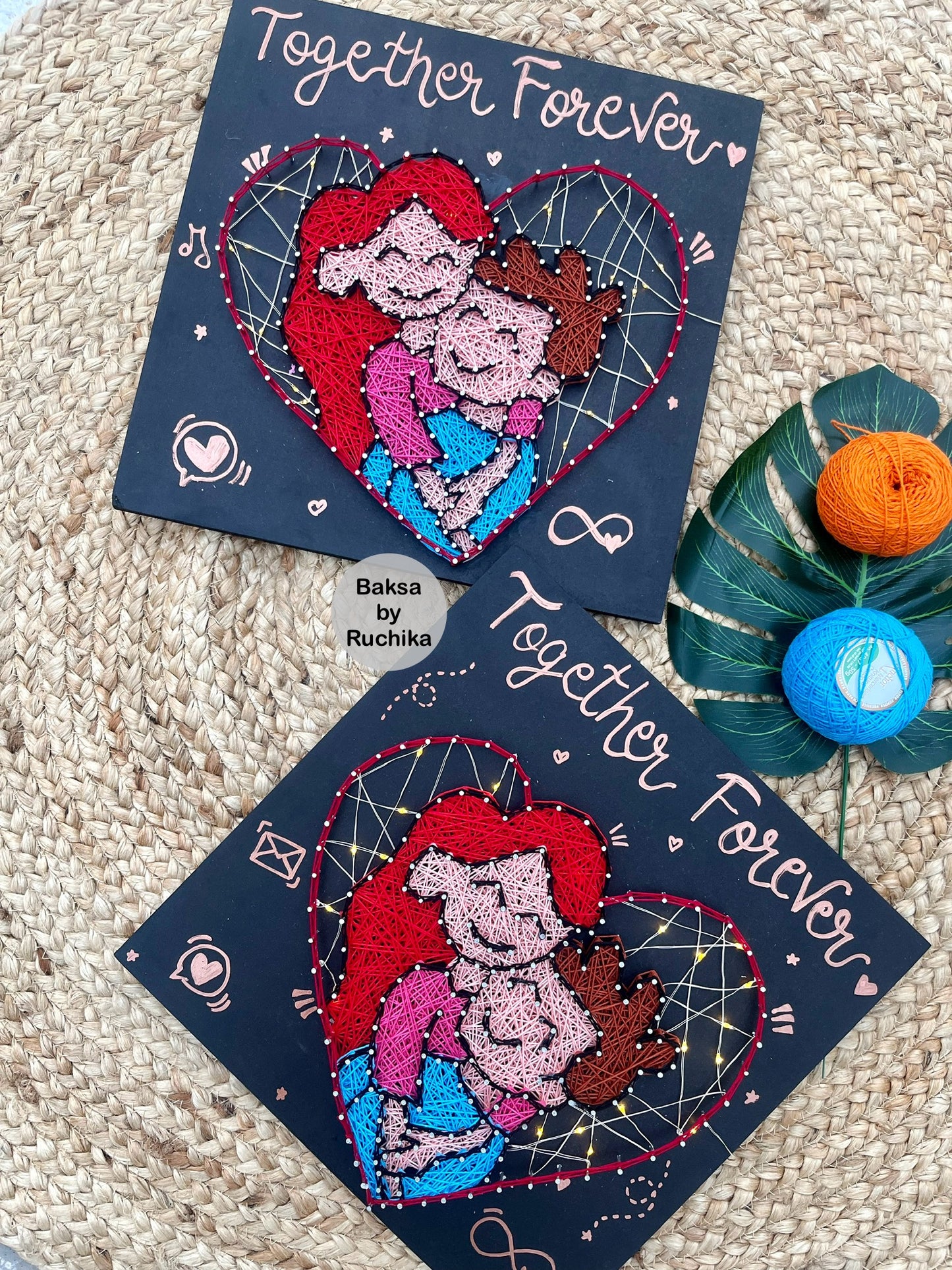 Together Forever Couple Illustration String Art with Jar Lights