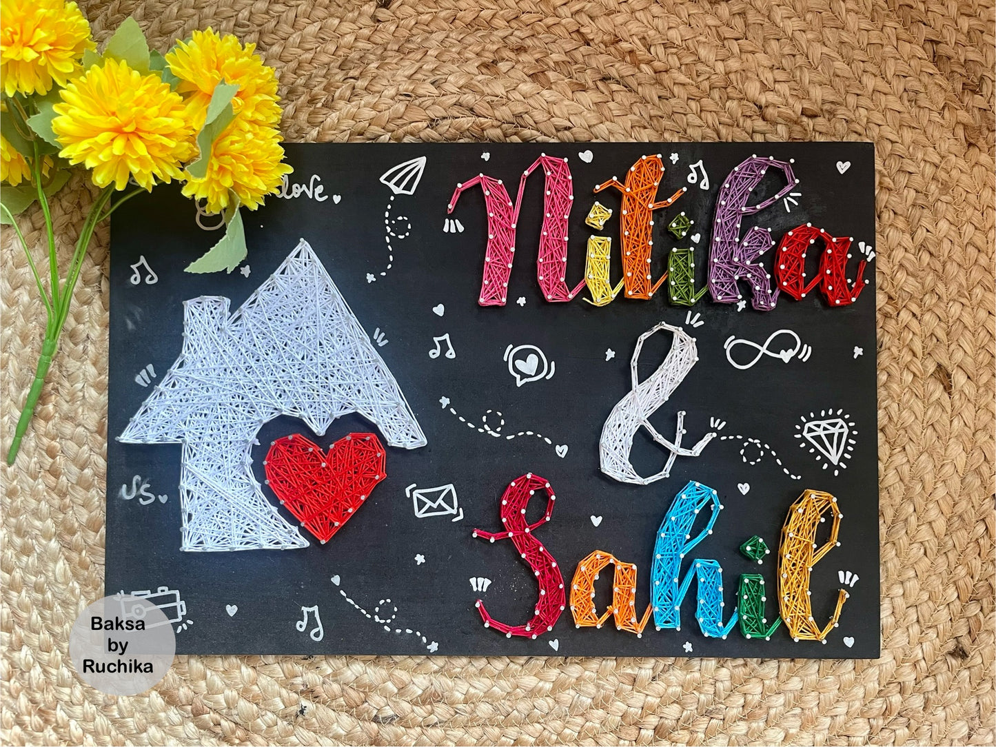 Home Nameplate with Customised Couple Names String Art