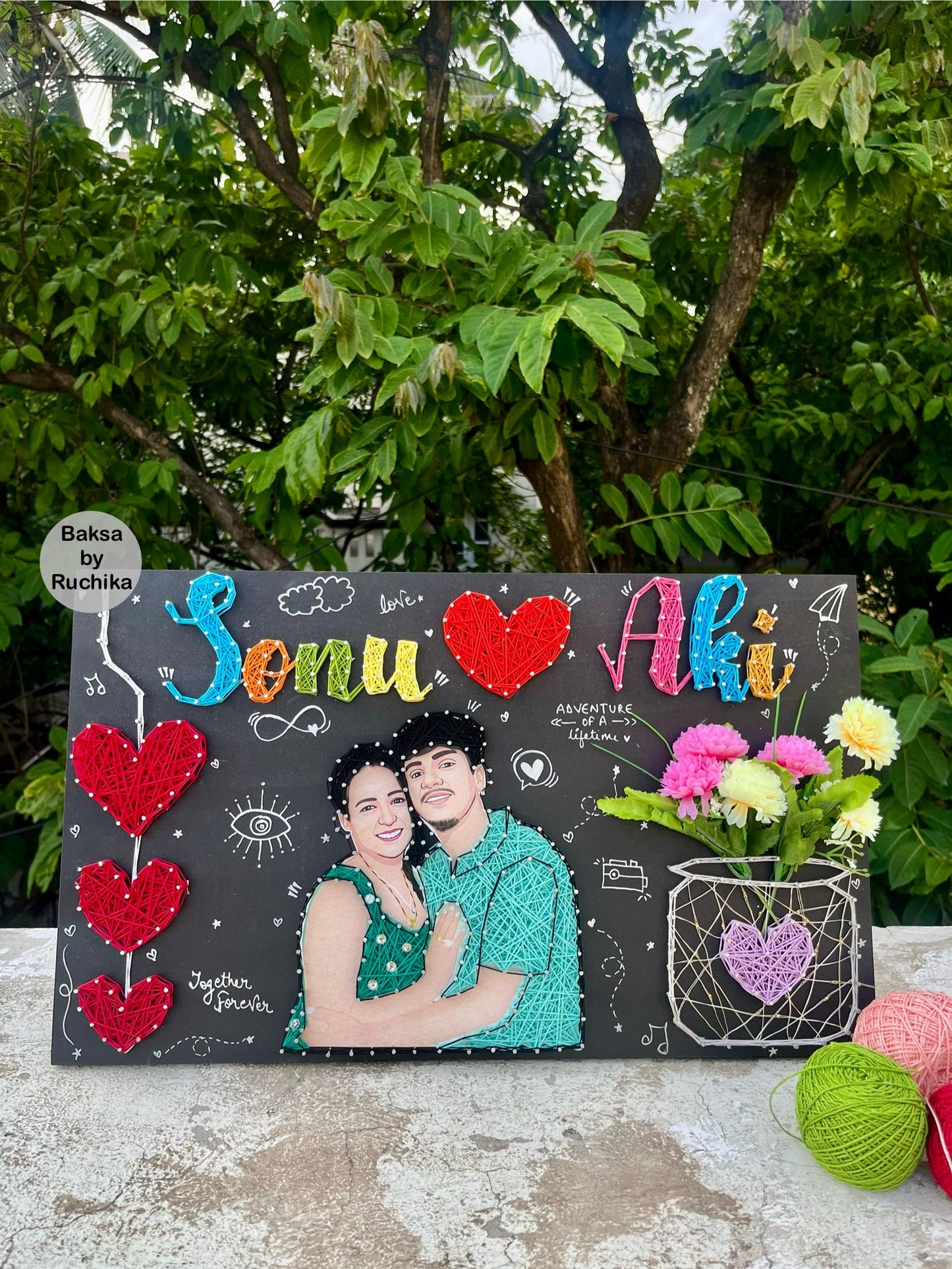 Portrait with Customised Names and Light Jar String Art