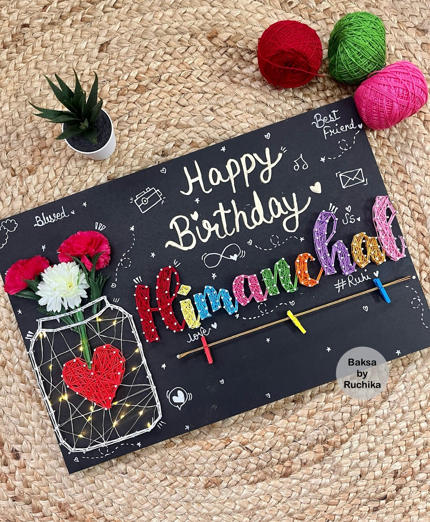 Customized Name String Art with Light Jar