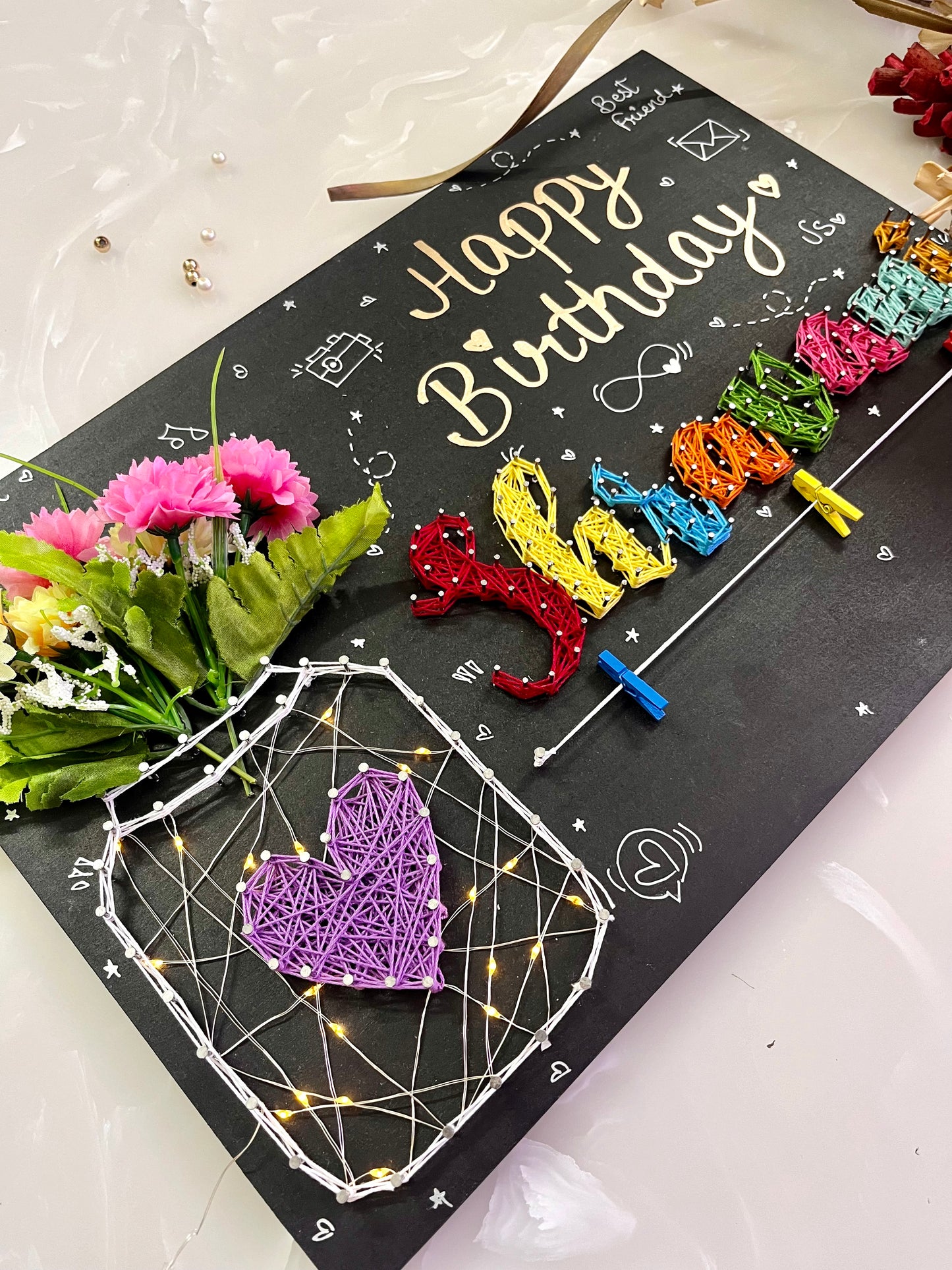 Customized Name String Art with Light Jar