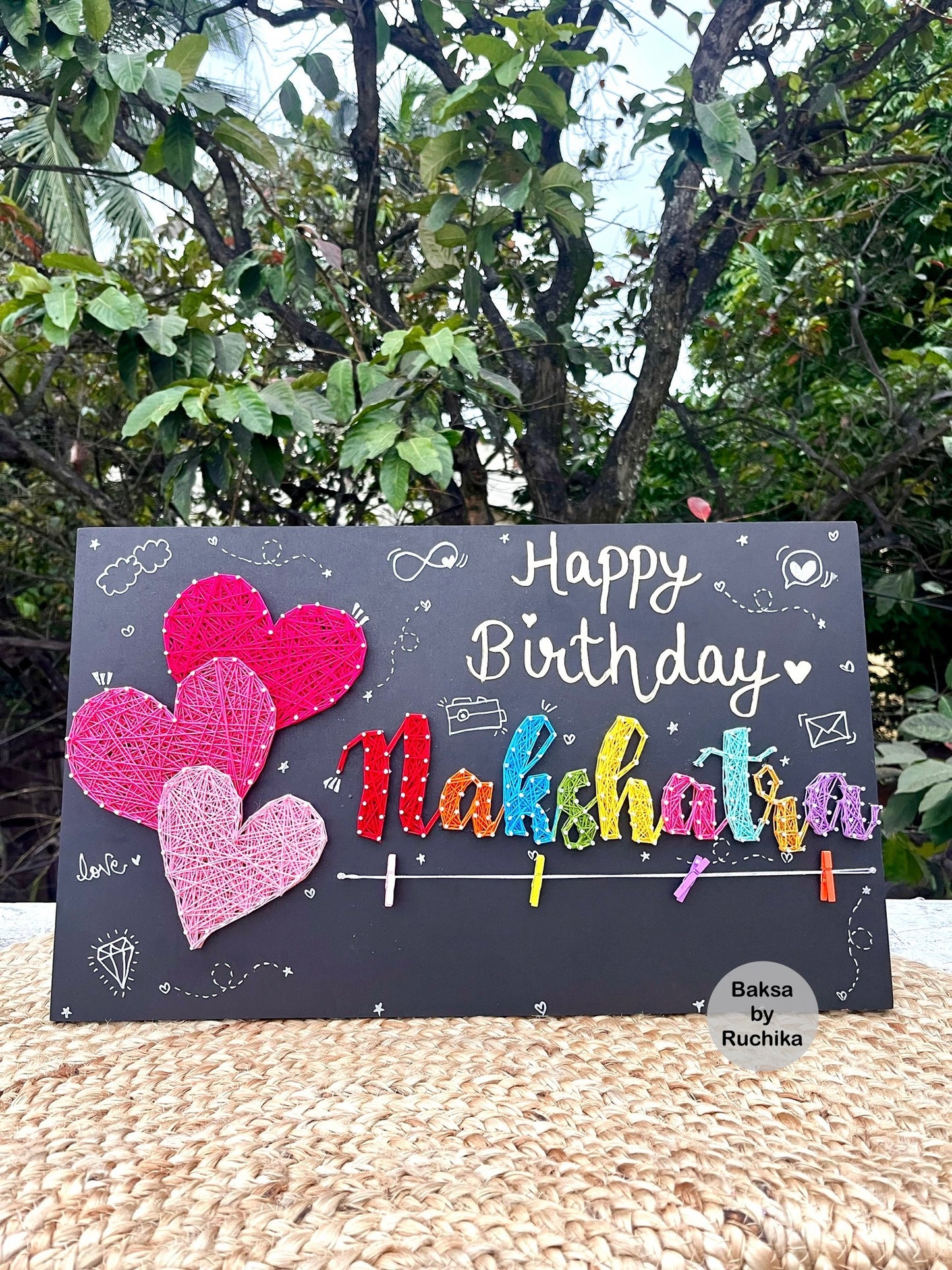 Triple Heart Happy Birthday Customised Name String Art