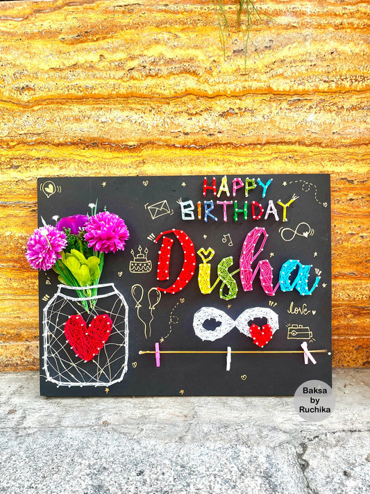 Happy Birthday with Customised Name, Vase & Infinity sign