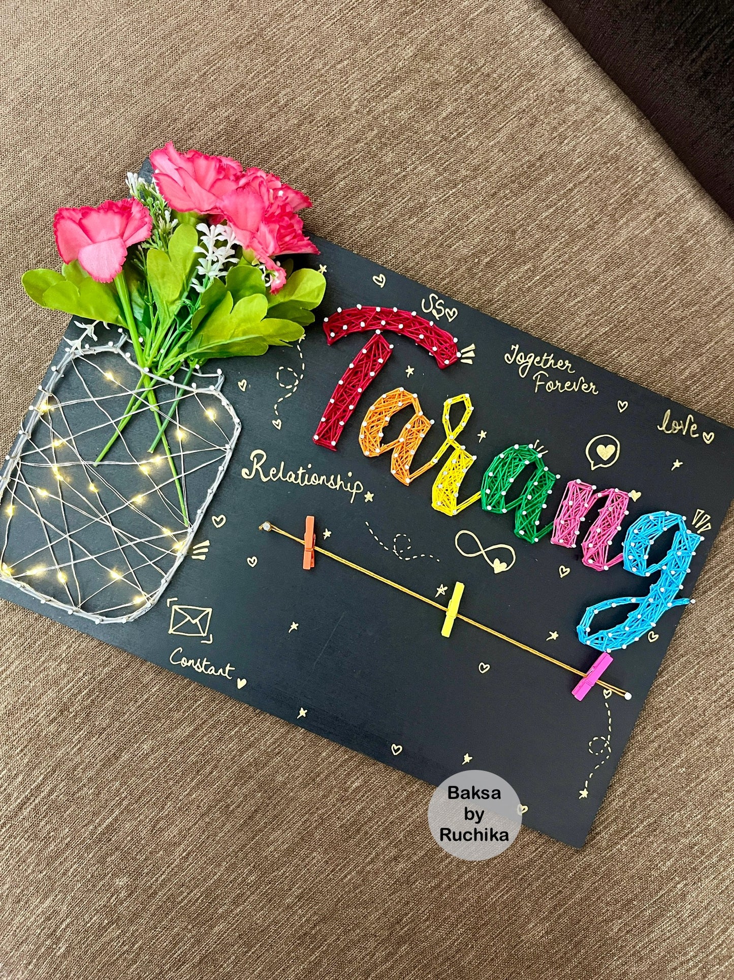 Customized Name String Art with Light Jar