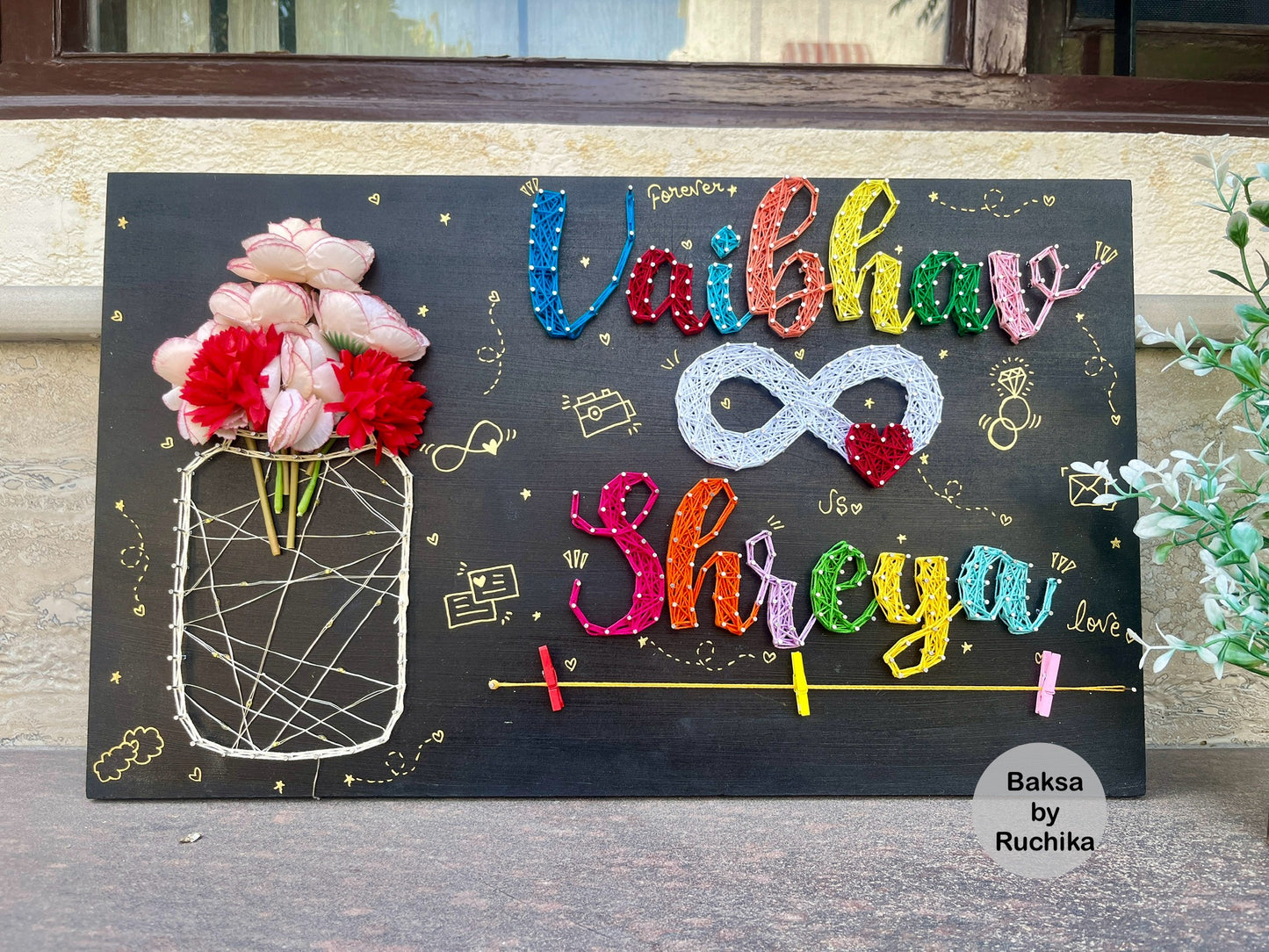 Home Nameplate with Customised Couple Names String Art