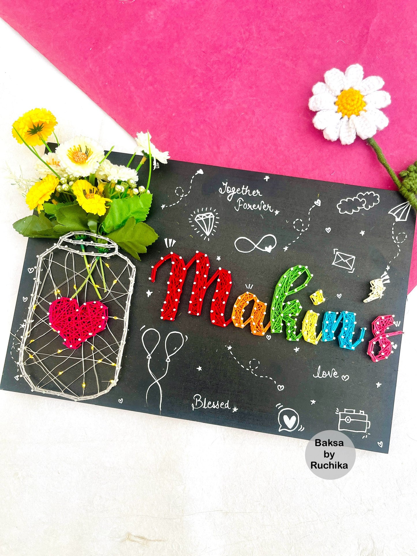 Customized Name String Art with Light Jar