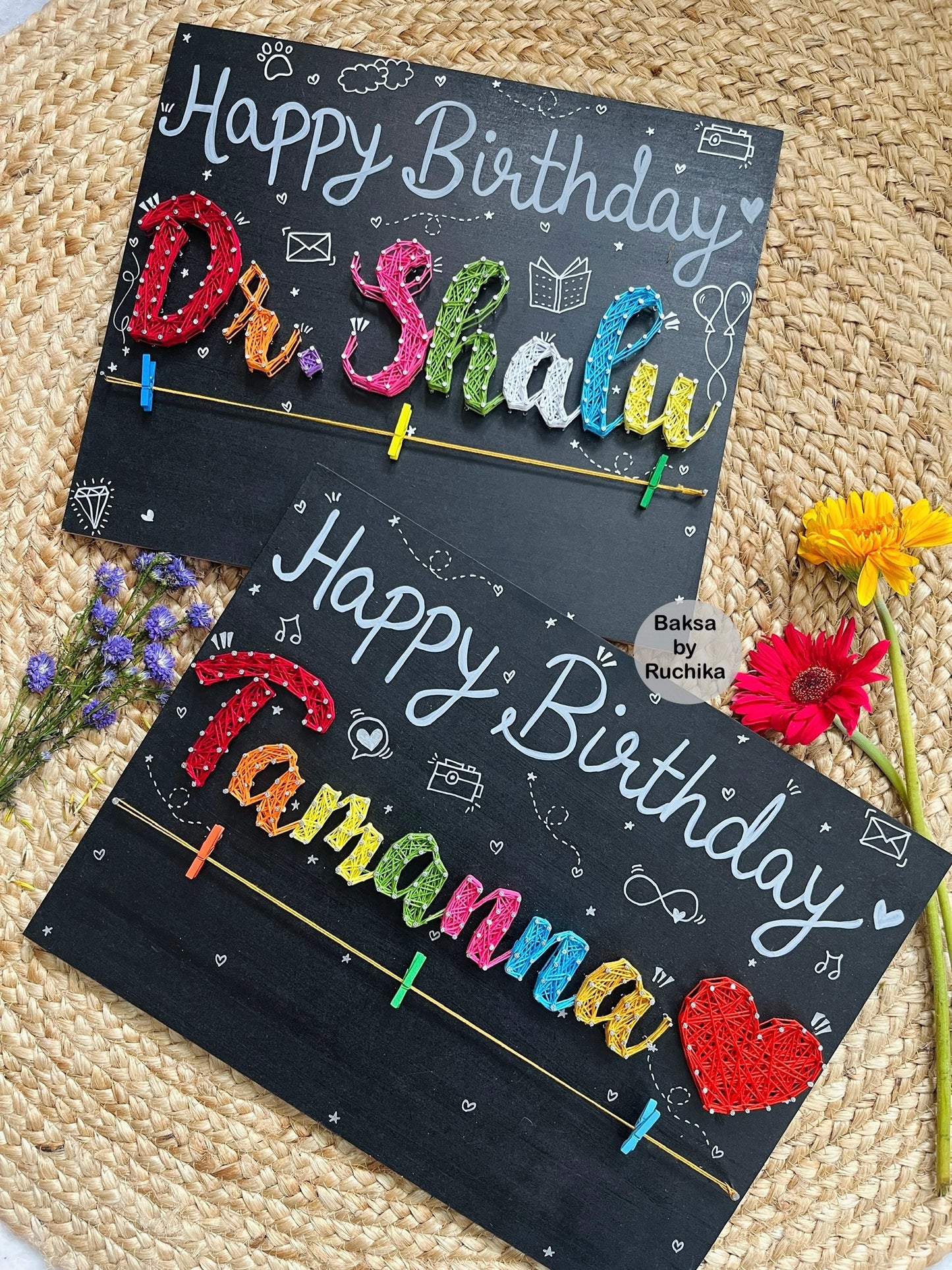 Happy Birthday with Customised Name String Art
