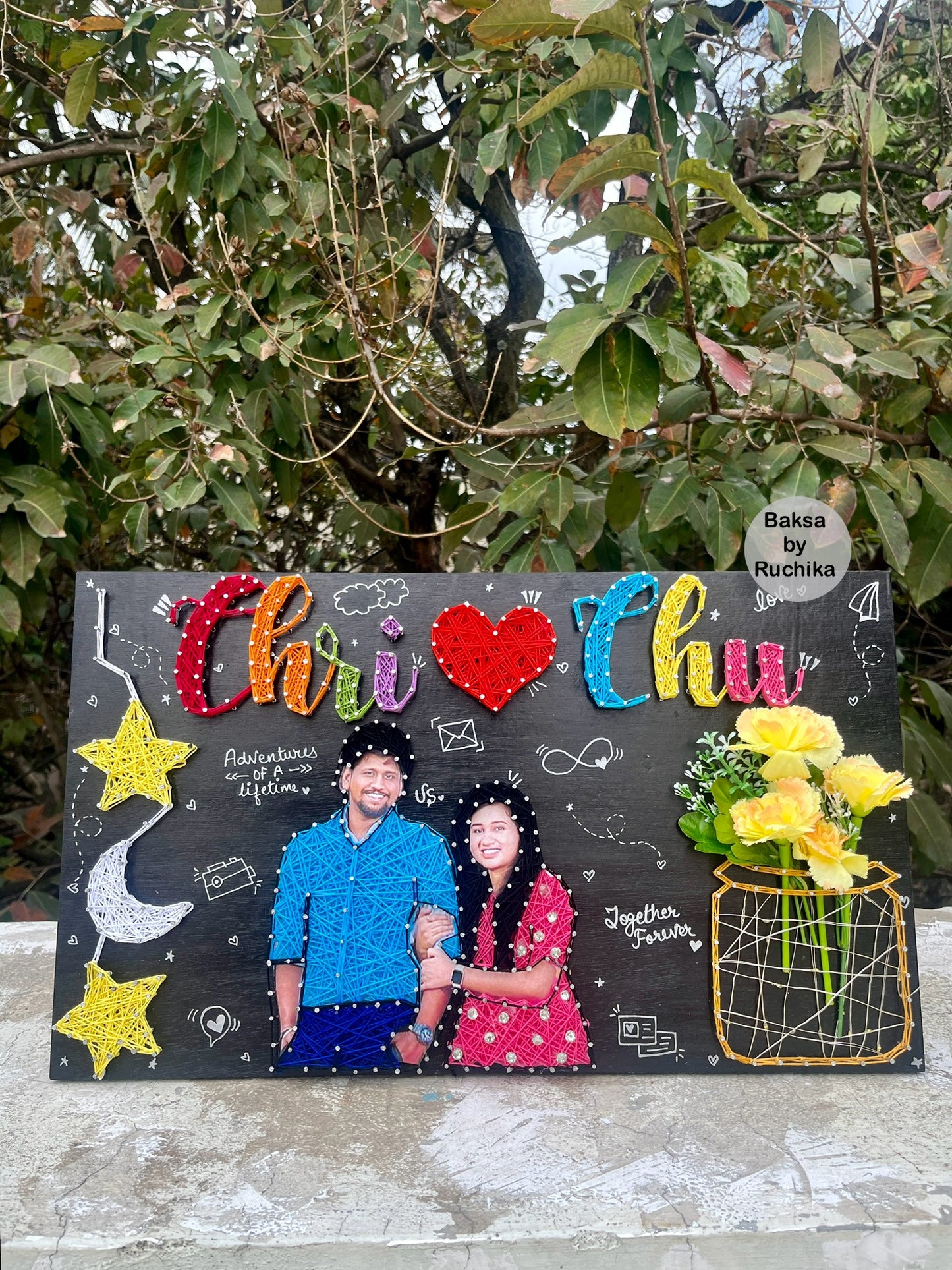 Portrait with Customised Names and Light Jar String Art
