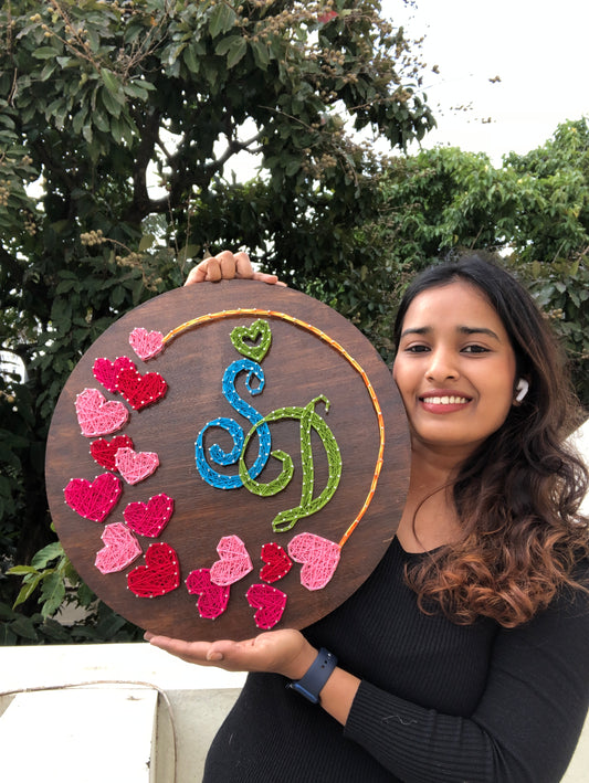 Hearts with Custom Initial Name String Art