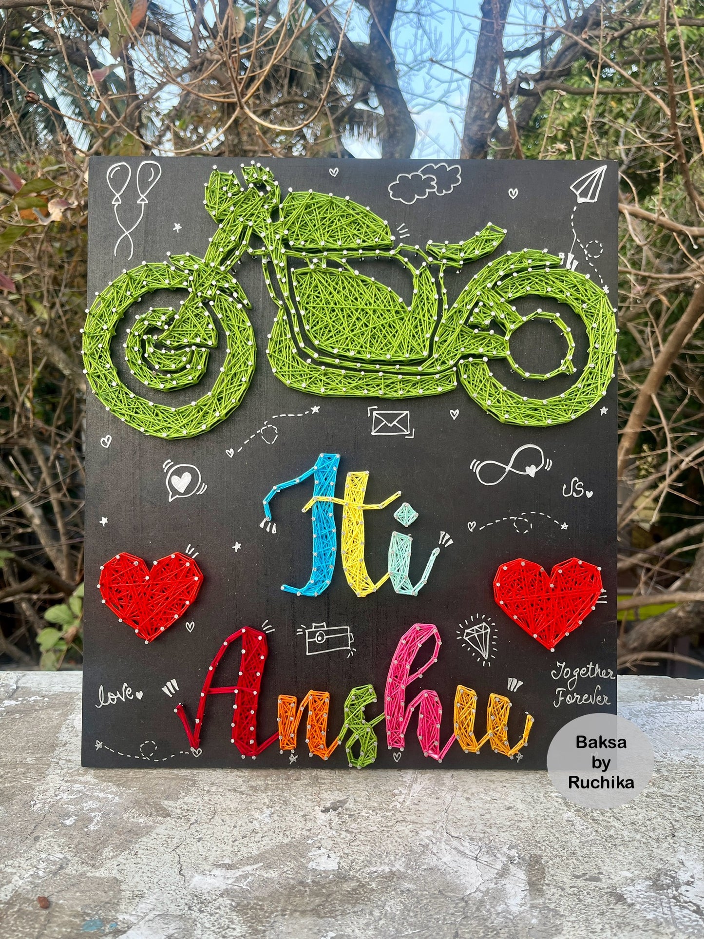 Bike String Art with Customised Name