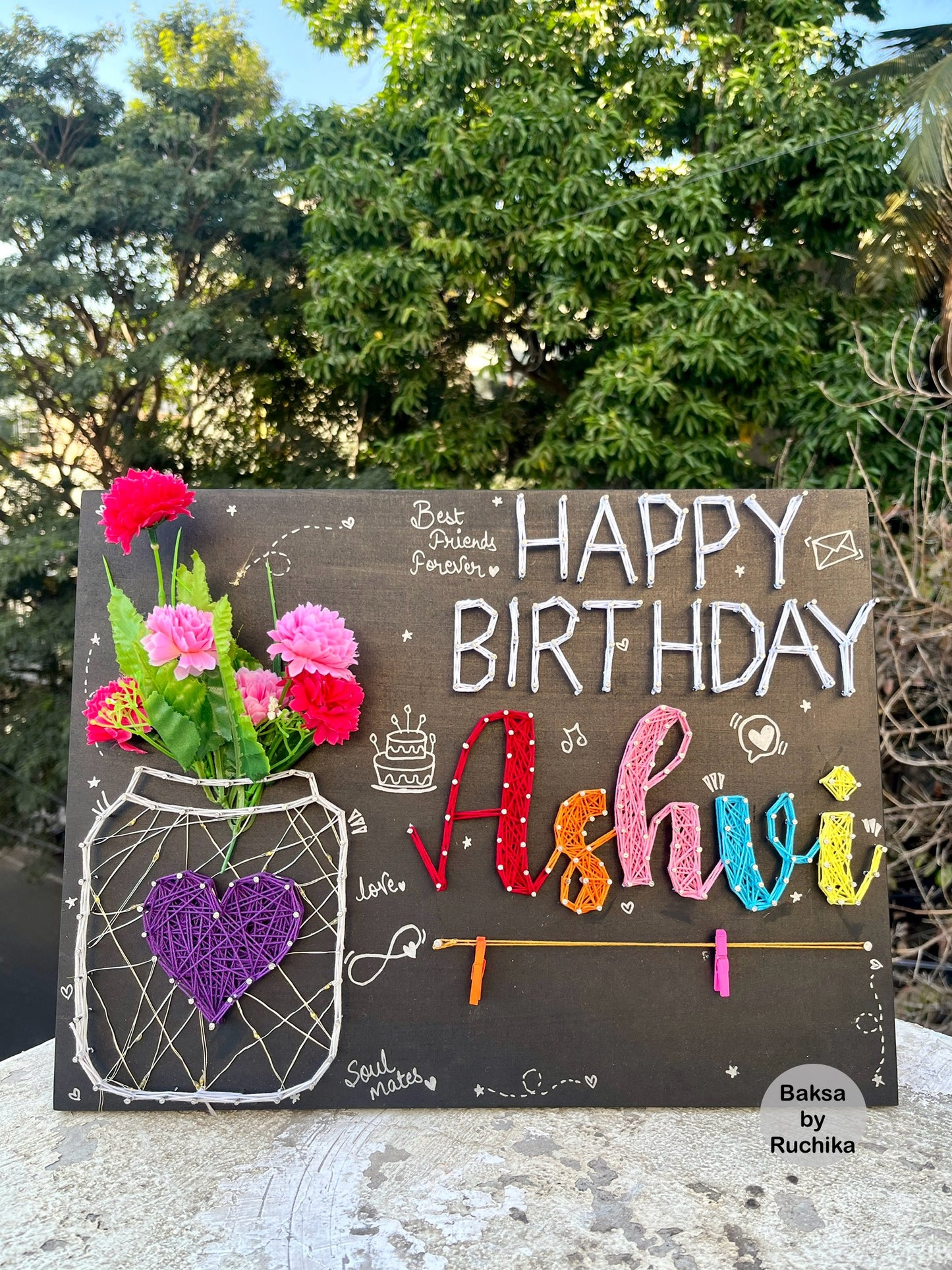 Bold- Happy Birthday with Customised Name & Vase