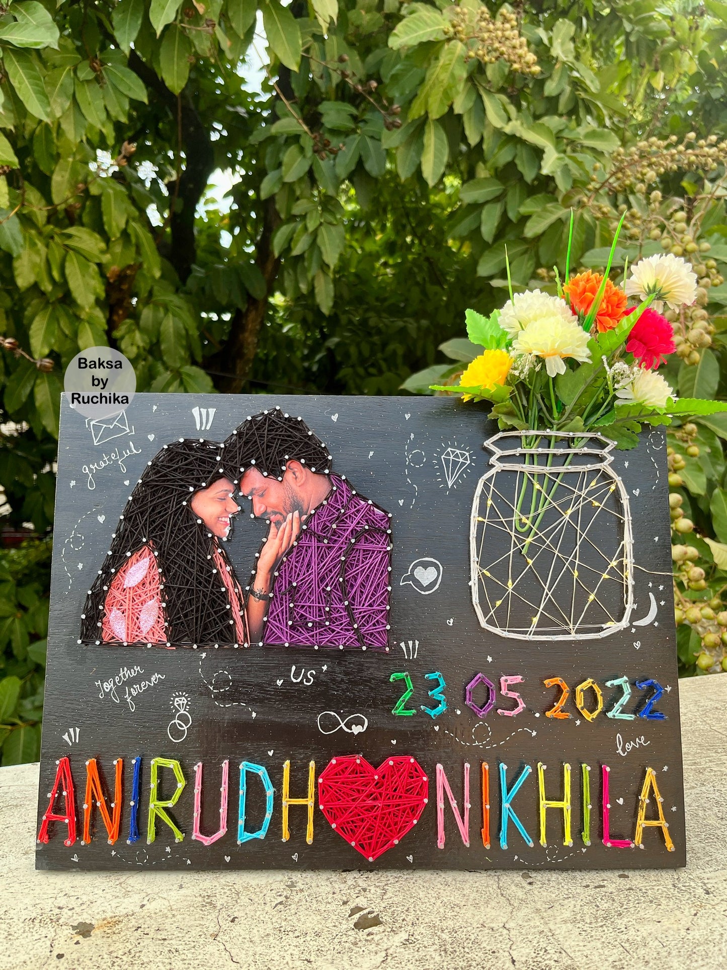 Personalised Couple Portrait with Names, Date and Jar