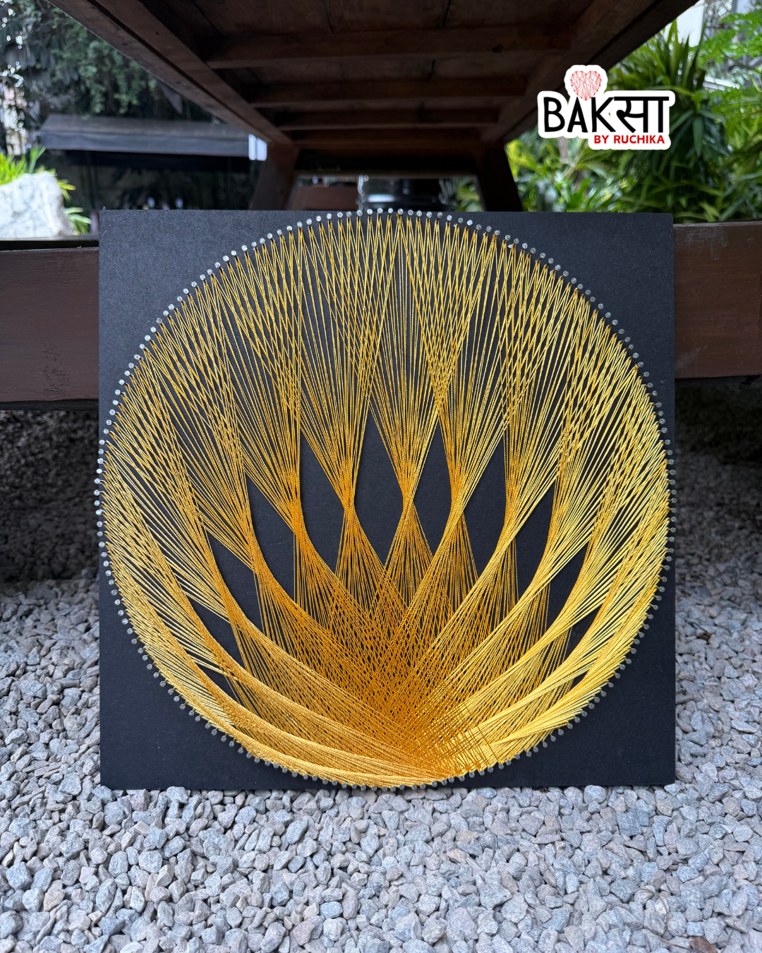 string art, geometric string art, wall art, golden frame, pattern string art