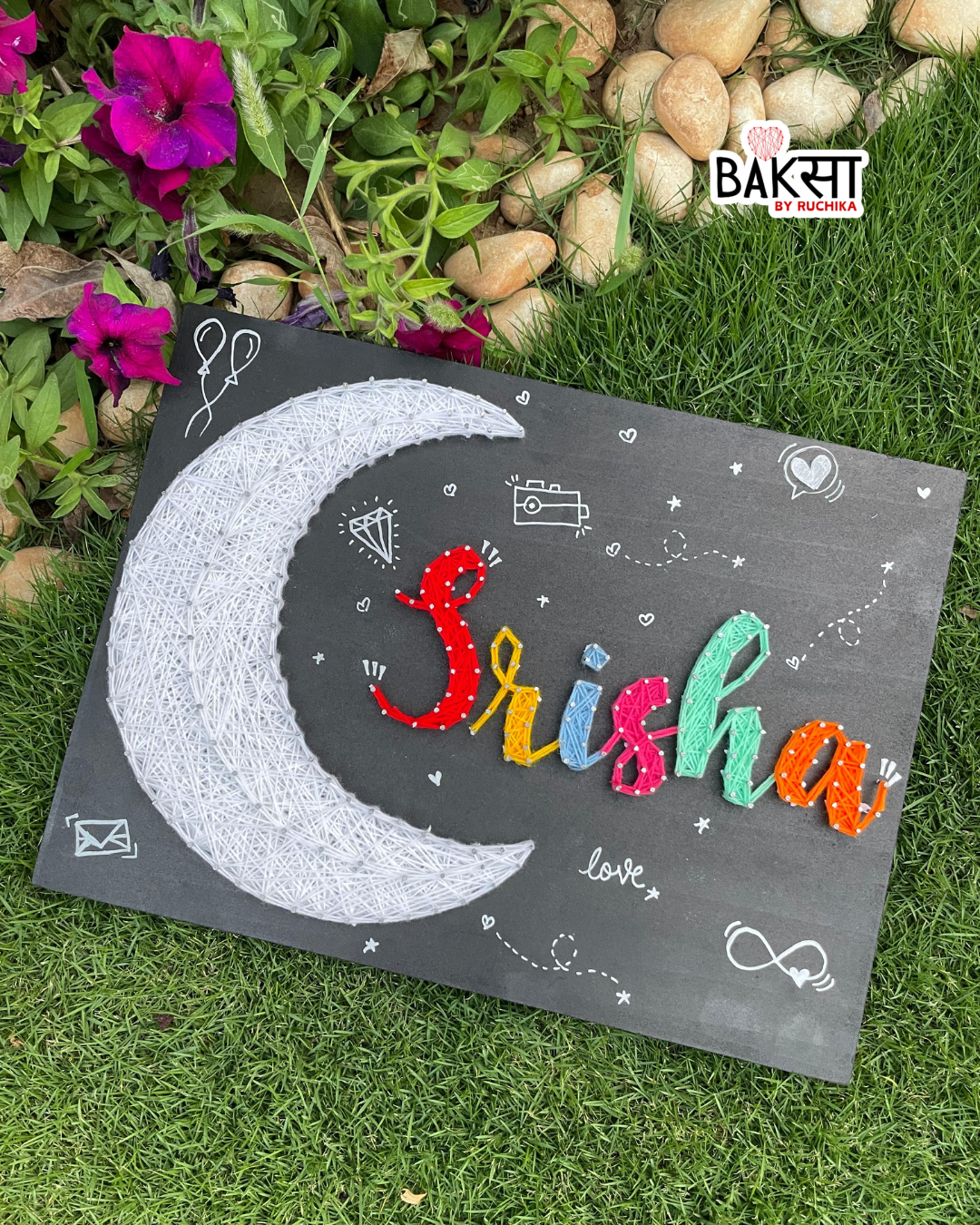 Crescent Moon with Customised Name String Art
