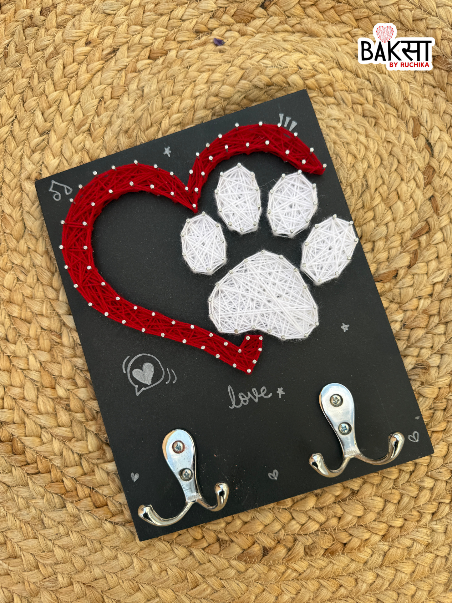 Dog Paw with Heart String Art