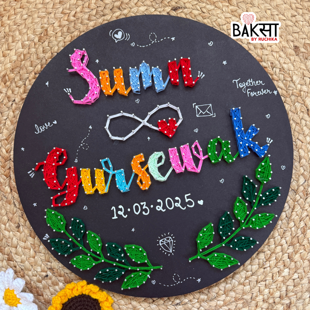 Customised Couple Names with Leaf Wreath String Art