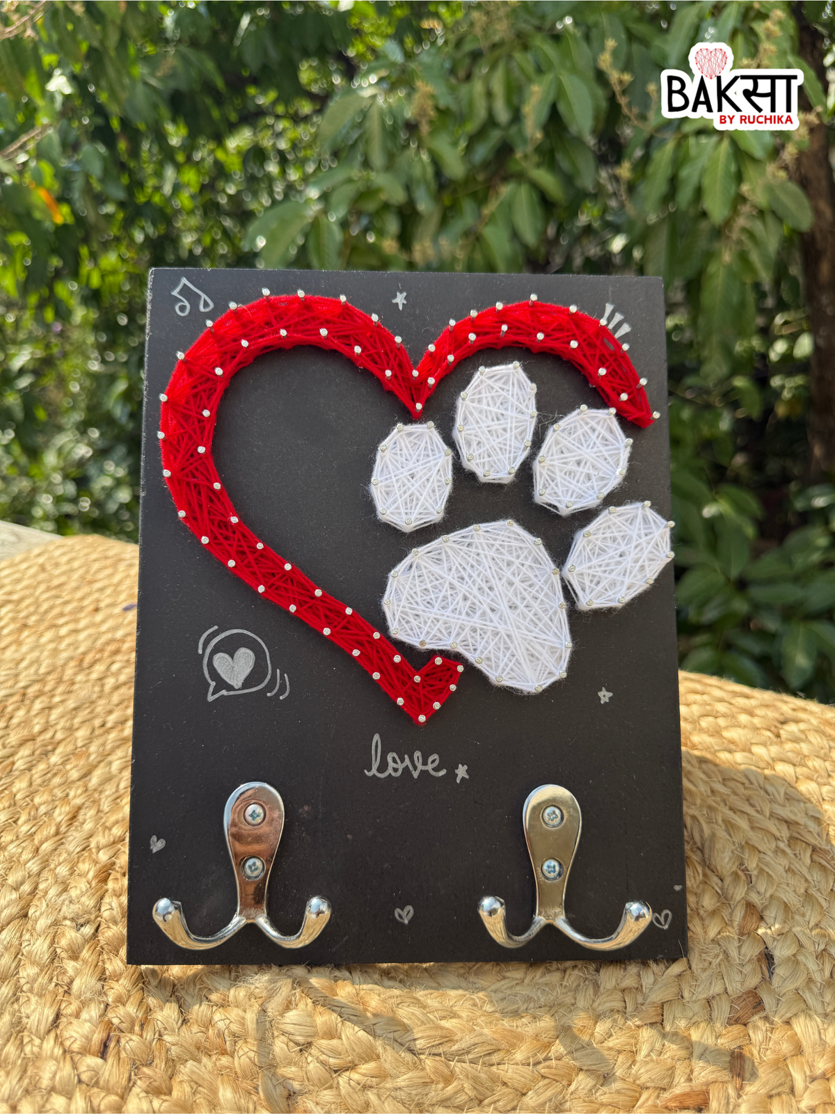Dog Paw with Heart String Art