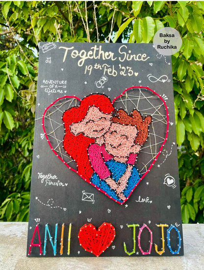 Couple Doodle with Customised Names String Art with Jar Lights