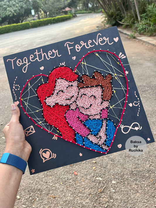 Together Forever Couple Illustration String Art with Jar Lights