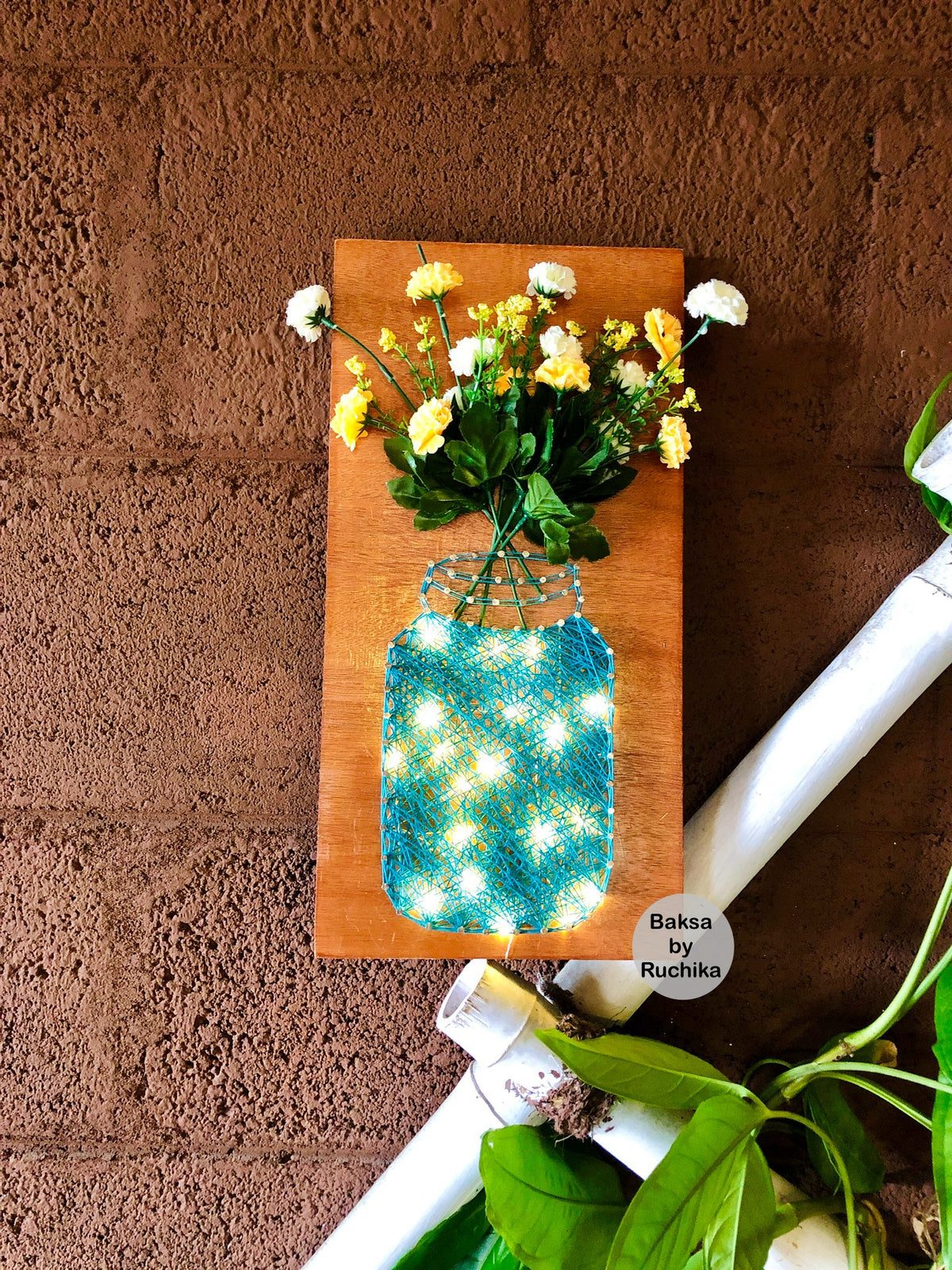 Vase with Jar Lights & Flowers