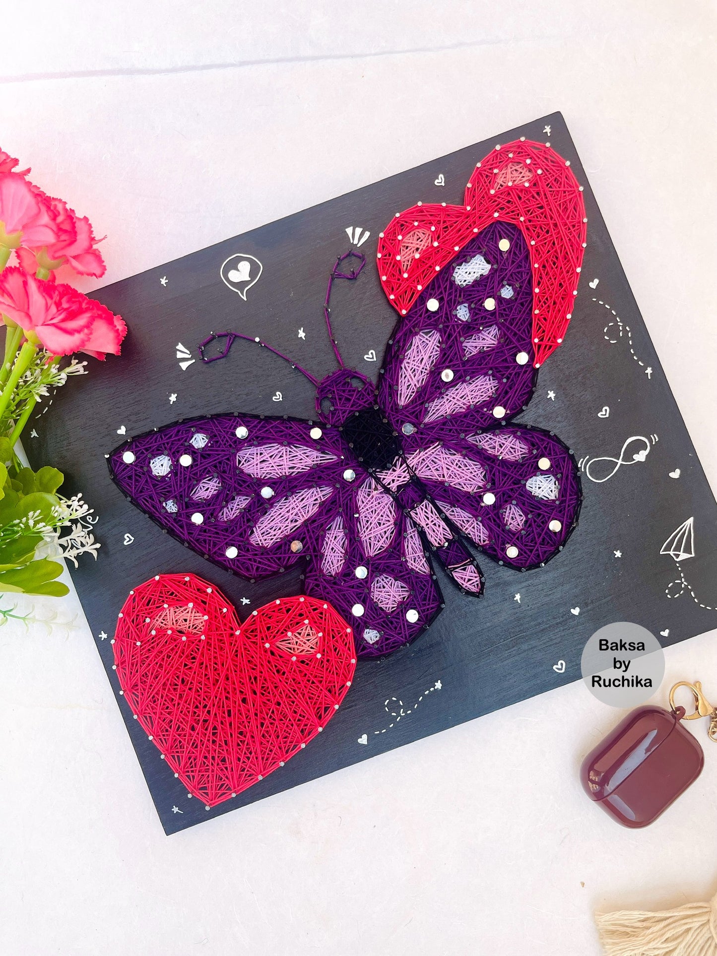 Butterfly with Hearts String Art