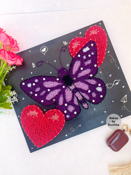 Butterfly with Hearts String Art