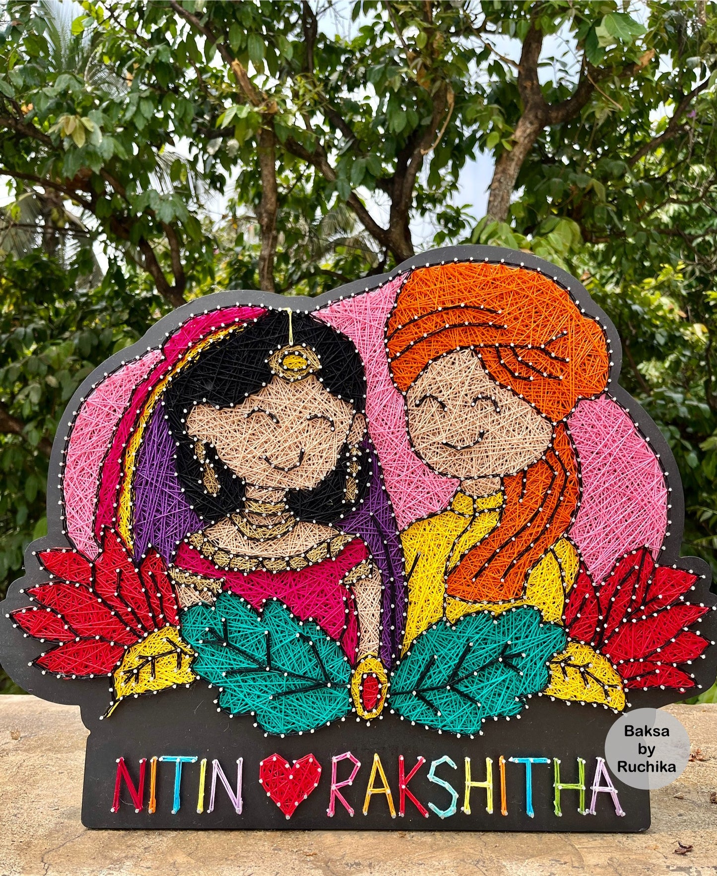 Wedding Couple Illustration with Customised Names String Art