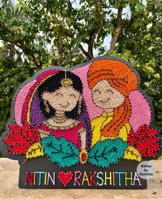 Wedding Couple Illustration with Customised Names String Art