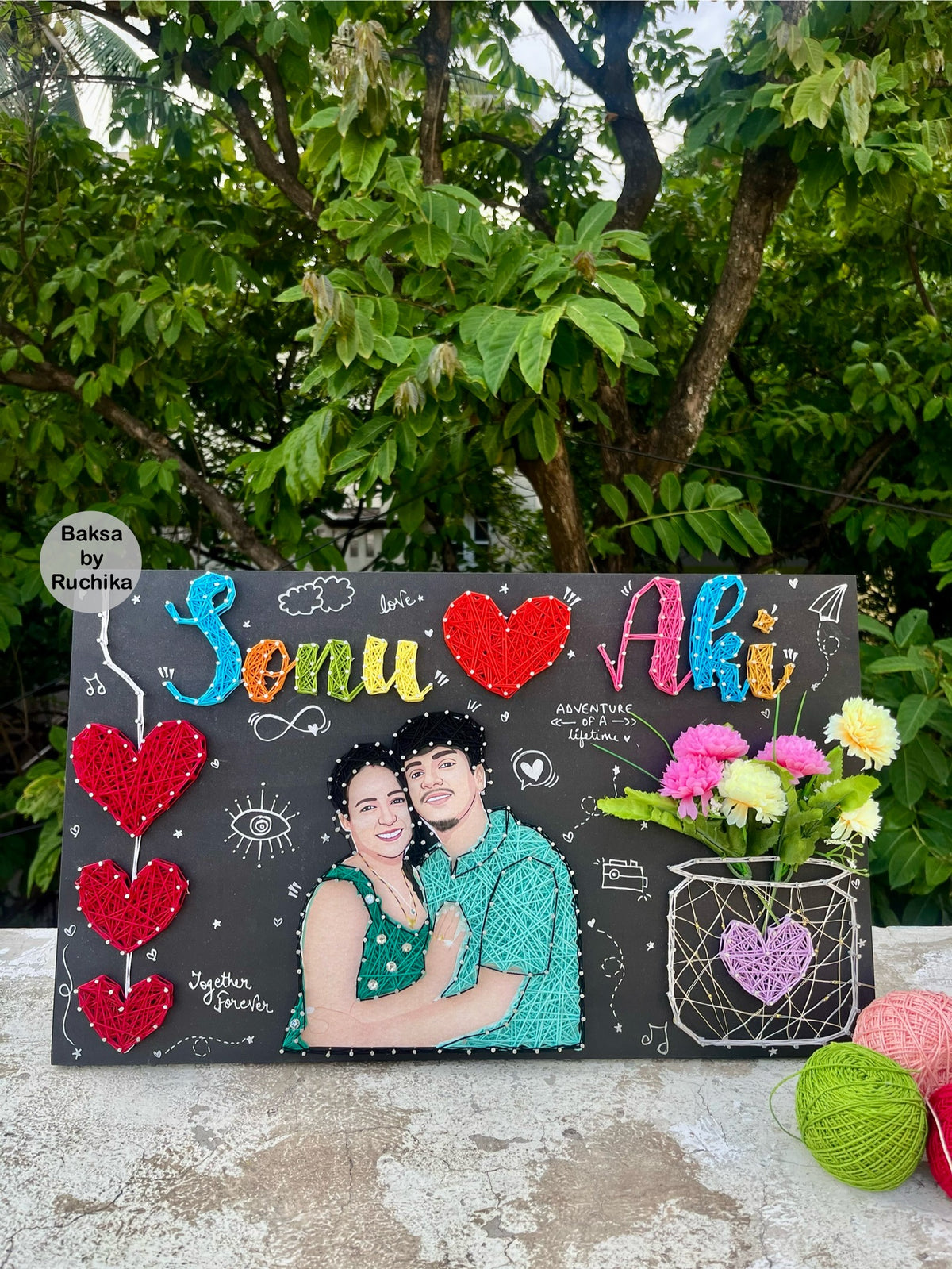 Portrait with Customised Names and Light Jar String Art