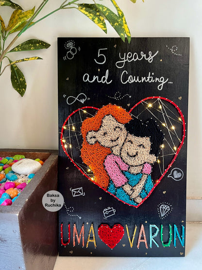 Couple Doodle with Customised Names String Art with Jar Lights