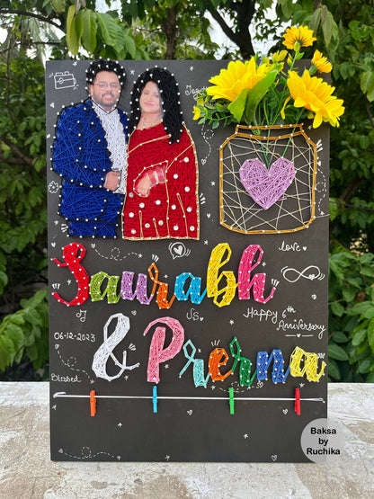 Love- Couple Portrait with Customised Names Jar String Art