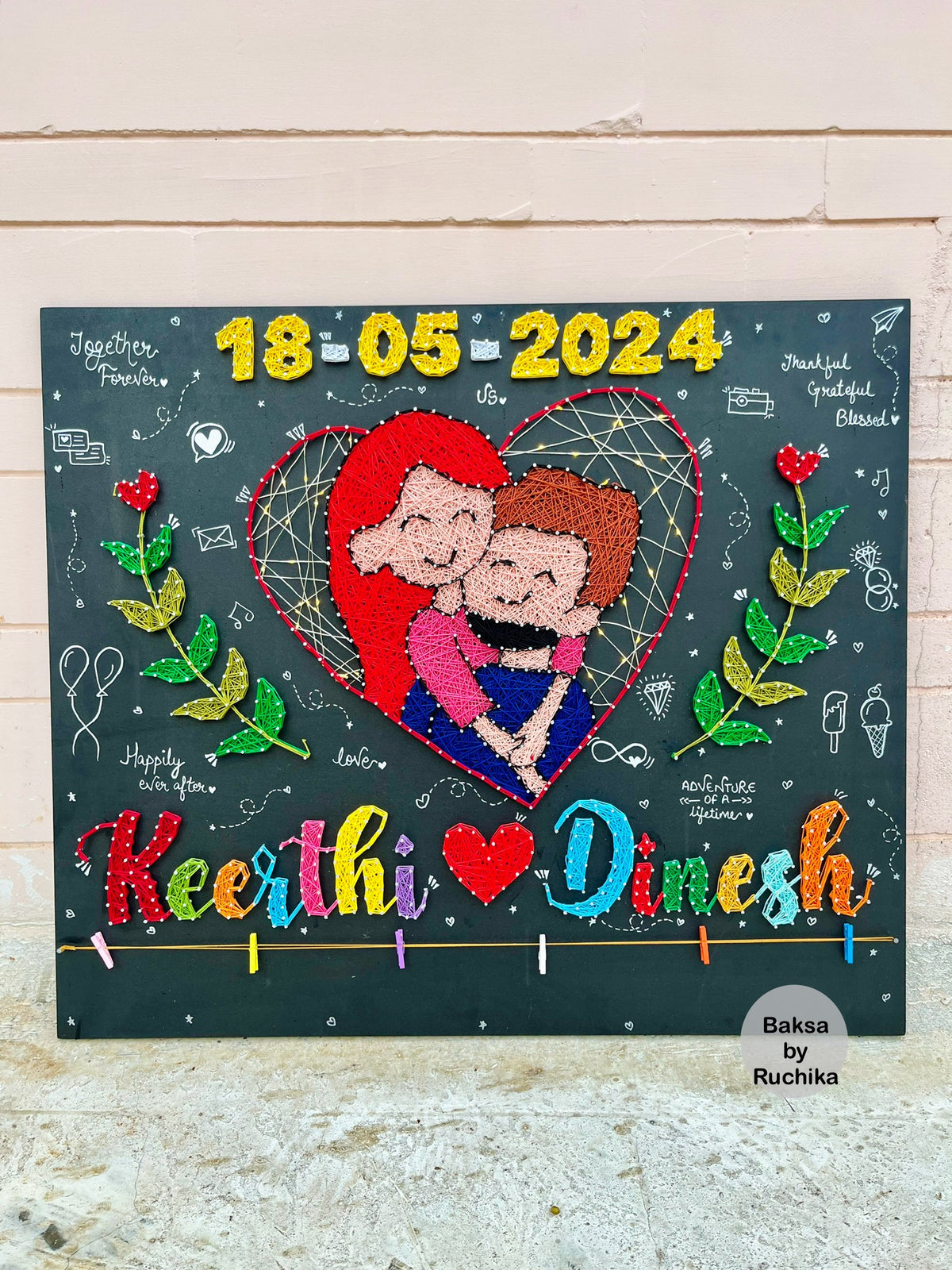 Couple Illustration with Customised Name & Date String Art