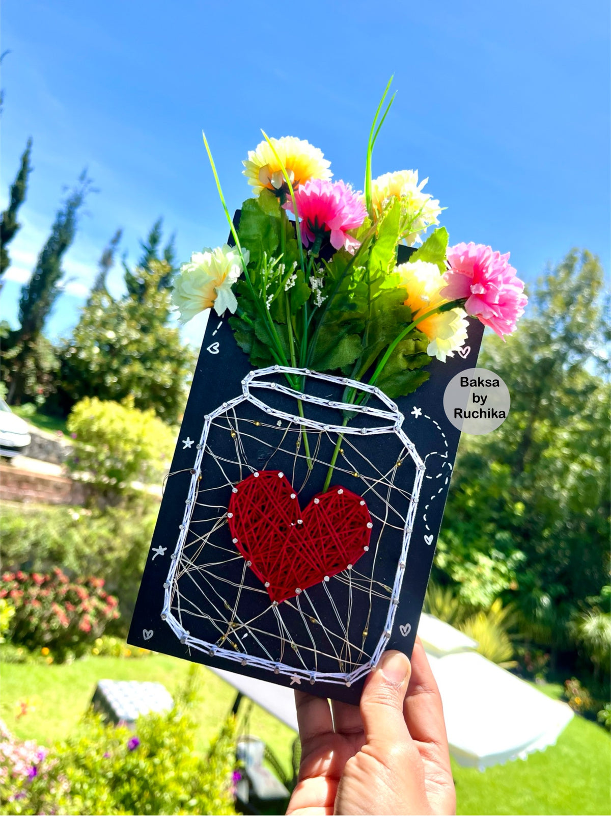 Flower Vase String Art with Jar Lights