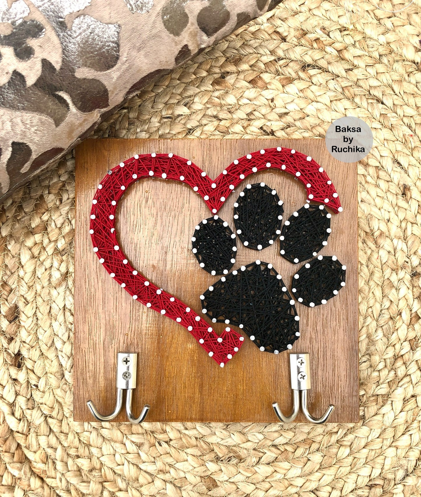 Dog Paw with Heart String Art