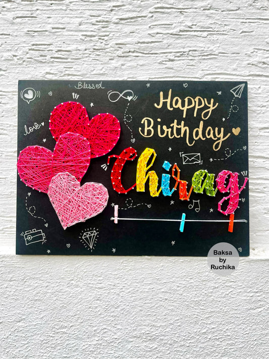 Triple Heart Happy Birthday Customised Name String Art
