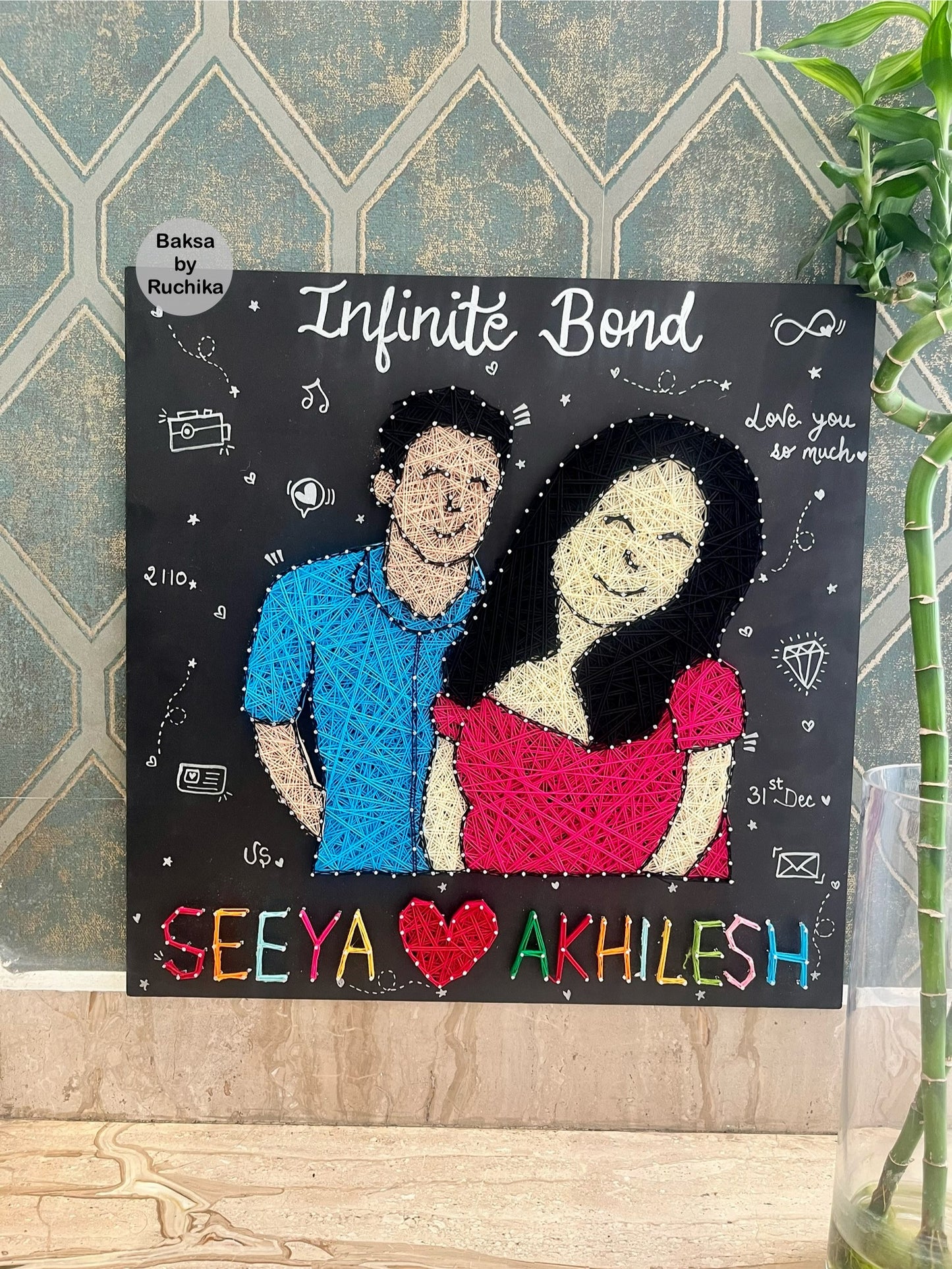 Couple Illustration with Customised Names String Art