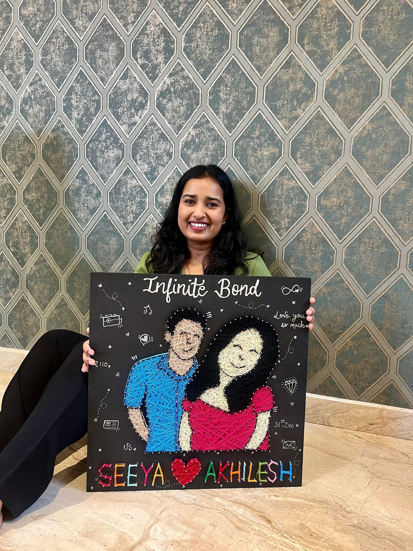 Couple Illustration with Customised Names String Art