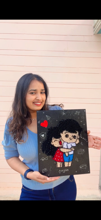 Couple Hugging Doodle String Art