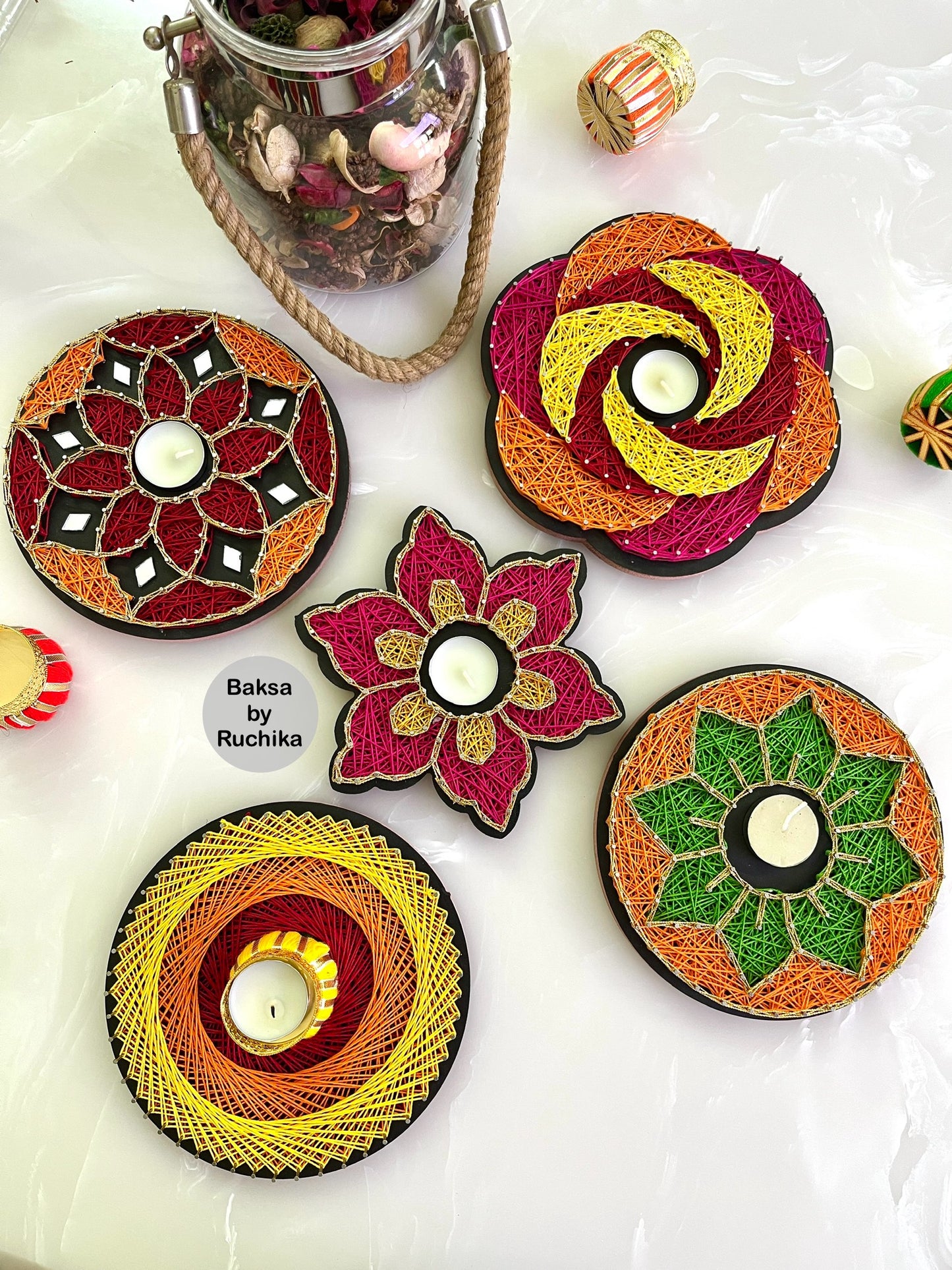 Orange & Green Tealight Holder String Art