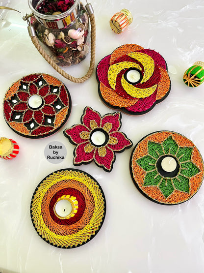 Colorful String Art Tealight Holder