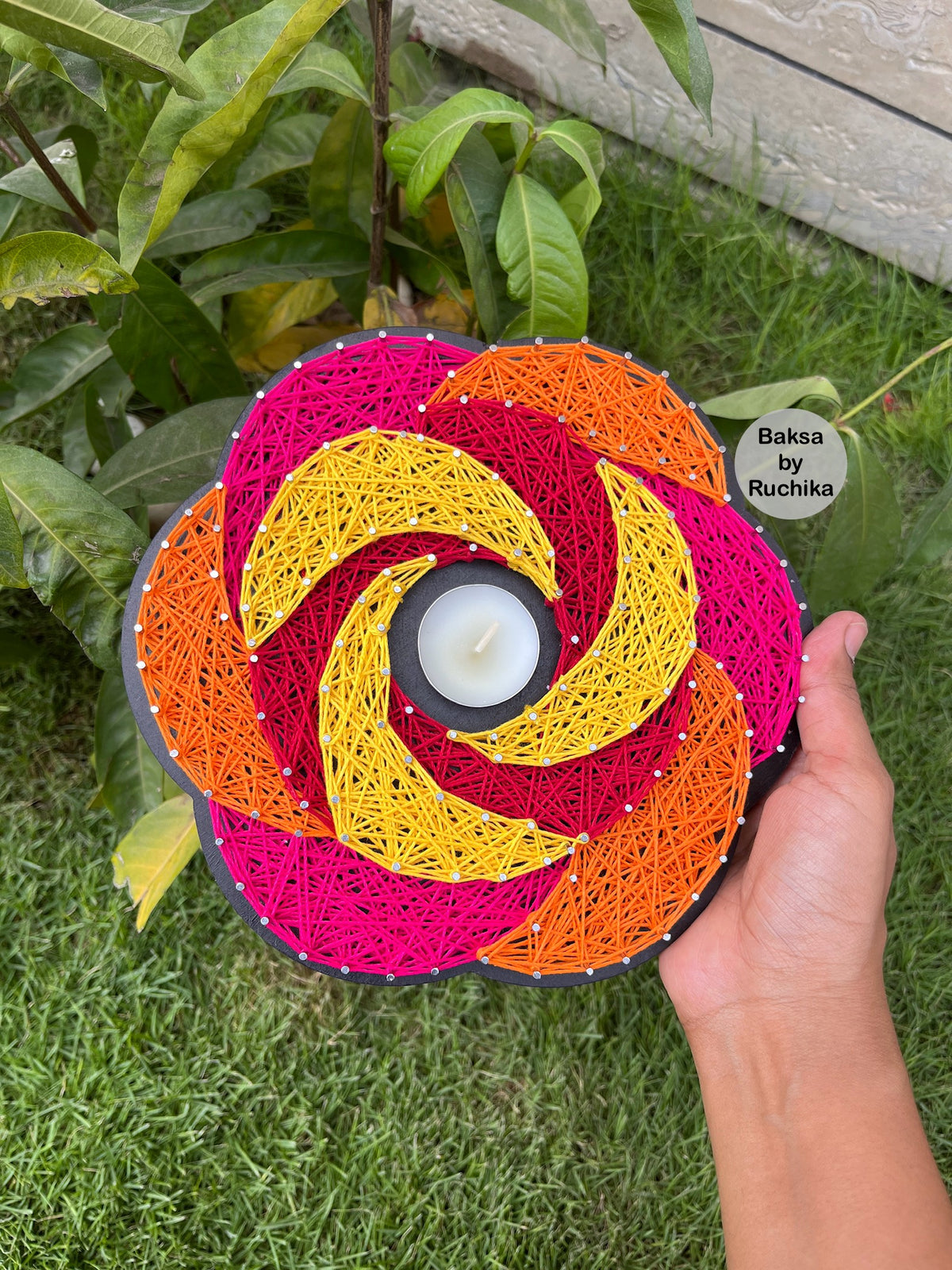 Colorful String Art Tealight Holder
